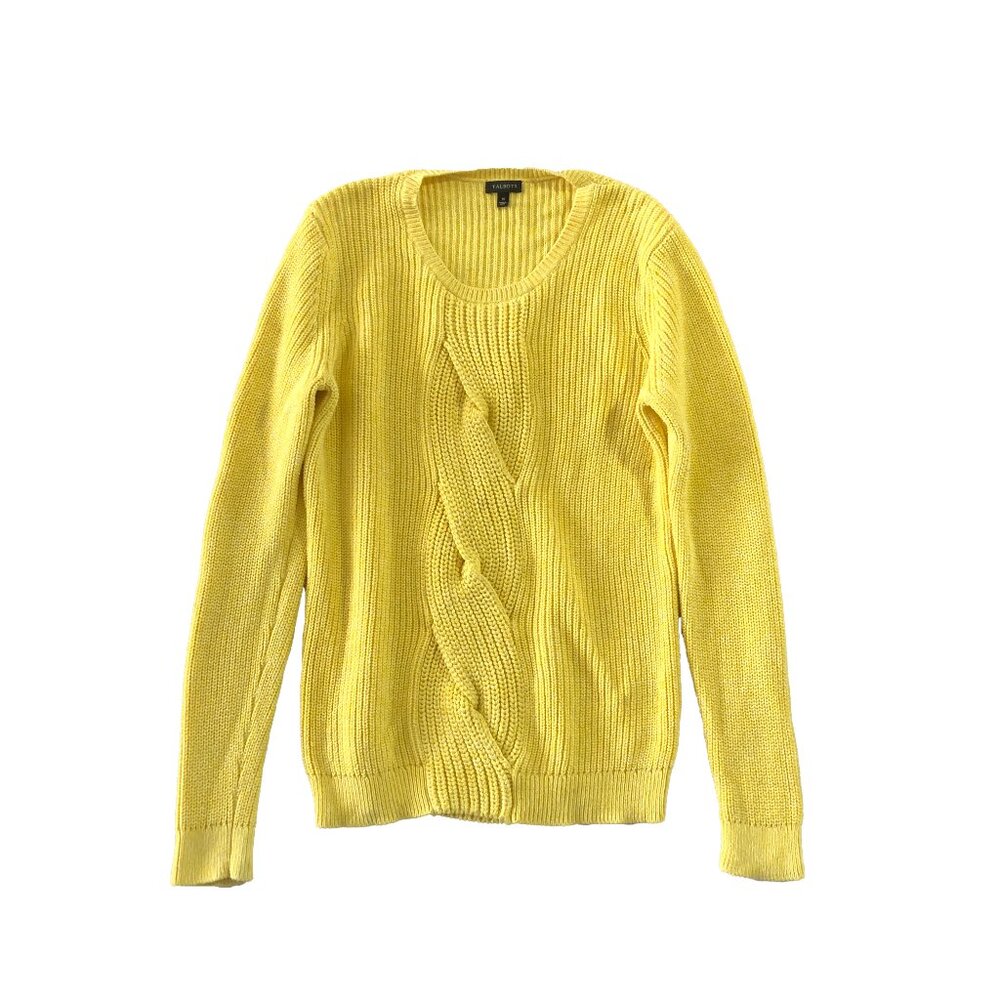 Talbots Womens Size M Yellow Crew Neck Chunky Double Knit Sweater
